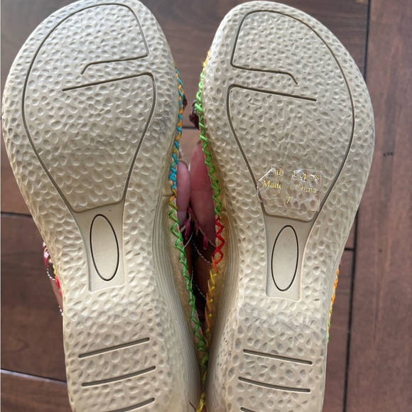 Corkys Elite Channel Hand Painted Leather Wedge Sandals Size 7 Artsy Boho Floral - Picture 6 of 8